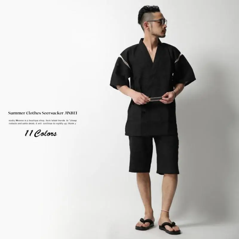 Пижама кимоно мужская хлопковая свободная рубашка для сна топ и штаны