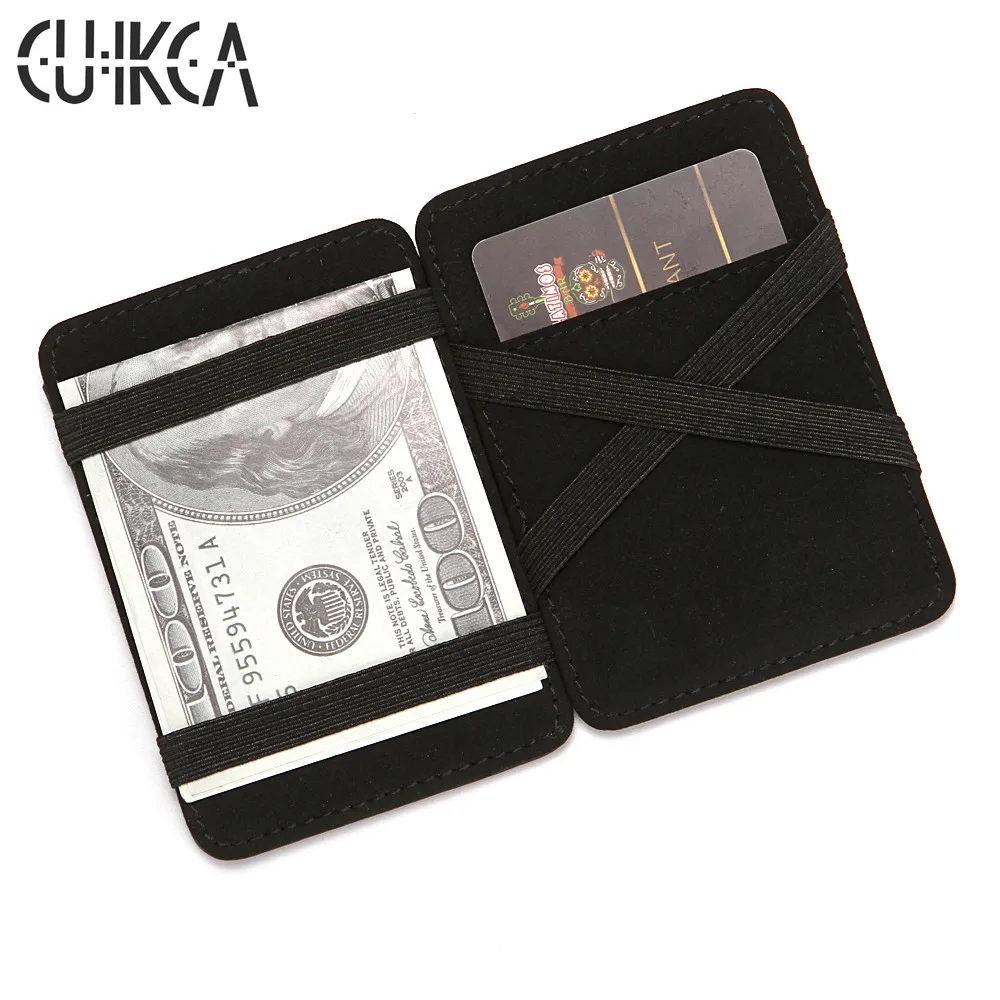 CUIKCA  Magic Wallet Thread Unisex Wallet Purse Magic Money Clip Elastic Band Slim Leather Wallet Business ID Credit Card Case