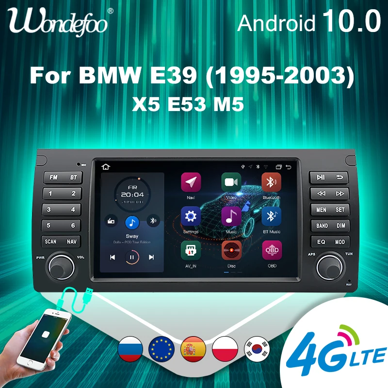 магнитола 2 din андроид Android 10 автомобильное радио Carplay для Bmw X5 E53 5 серии E39 M5 авто