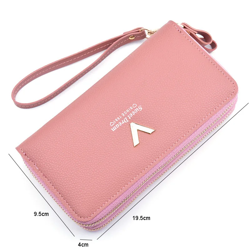 Женский Длинный кошелек на двойной молнии с ремешком запястье|Женские кошельки| |