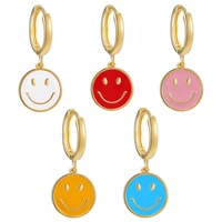 stainless steel smiling face dangle earrings cute coin round drop earrings for women trendy earcuff jewelry gift accessories