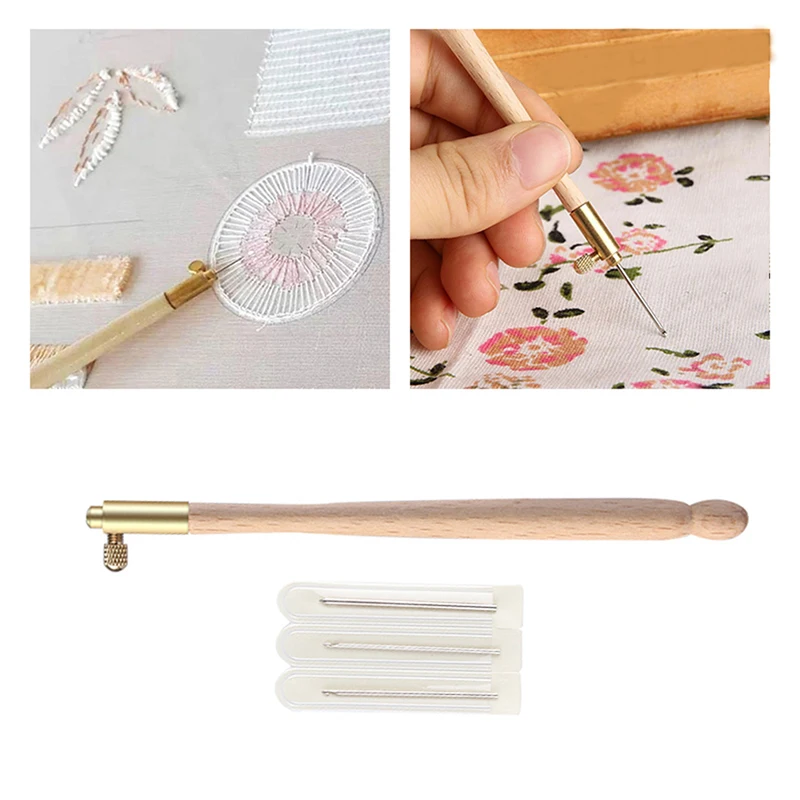 2020 деревянная ручка тамбурная вязальный крючок с 3 иглы Французский вышивка
