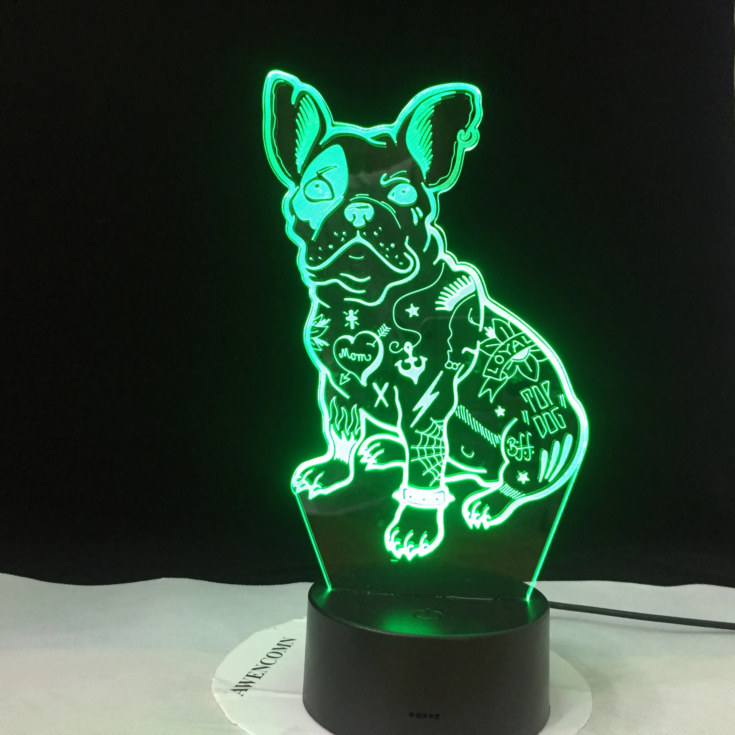 Светодиодный настольный 3d светильник Bulldog 2019 французская Милая любовь щенок RGBw