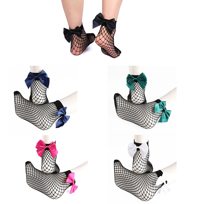 

1Pair Women Baby Girls Kids Mesh Socks Bow Fishnet Ankle High Lace Fish Net Vintage Short Sock Fashion Summer