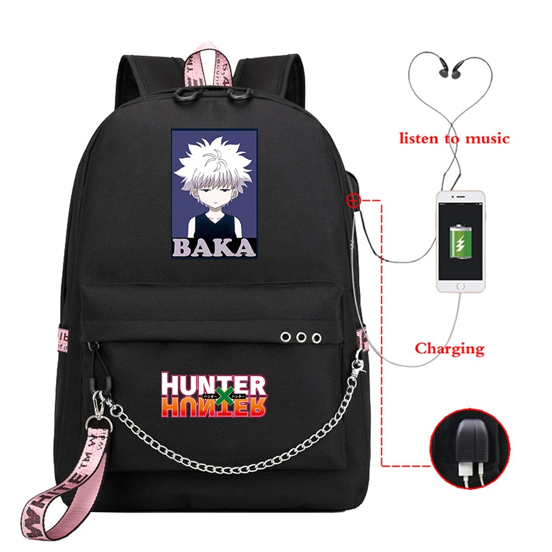Рюкзак для ноутбука Hunter X Killua Baka школьные сумки с USB разъемом женские дорожные
