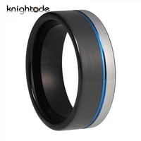 3 color black tungsten carbide rings blue groove fashion wedding band 8mm men women party jewelry flat brushed
