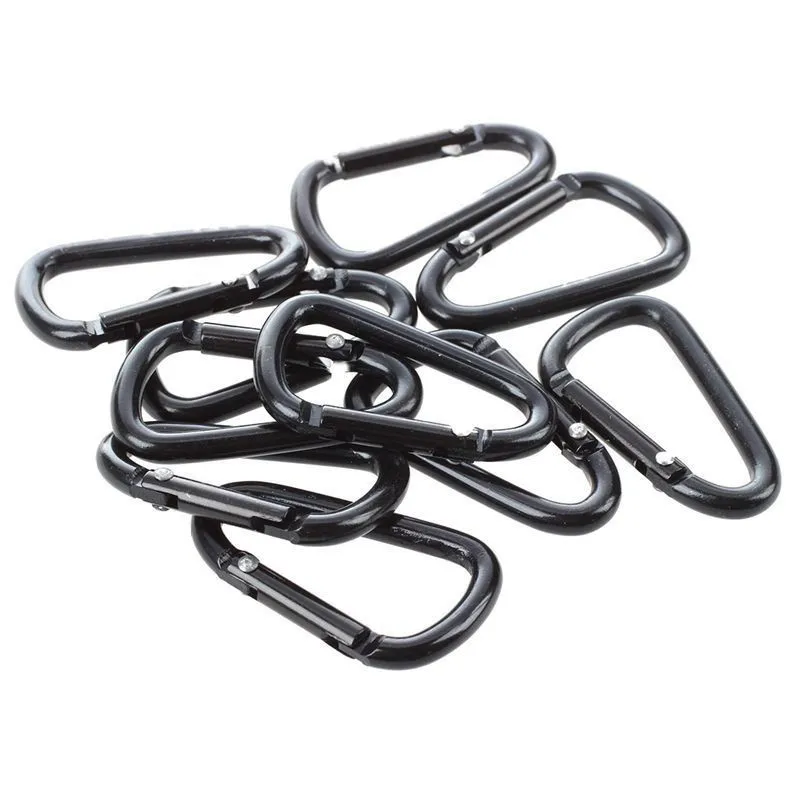 

2020 New Hot Practical 10 Pcs Black D Shaped Aluminum Alloy Carabiner Hook Keychain Climbing Equipment Karabiner Mosqueton