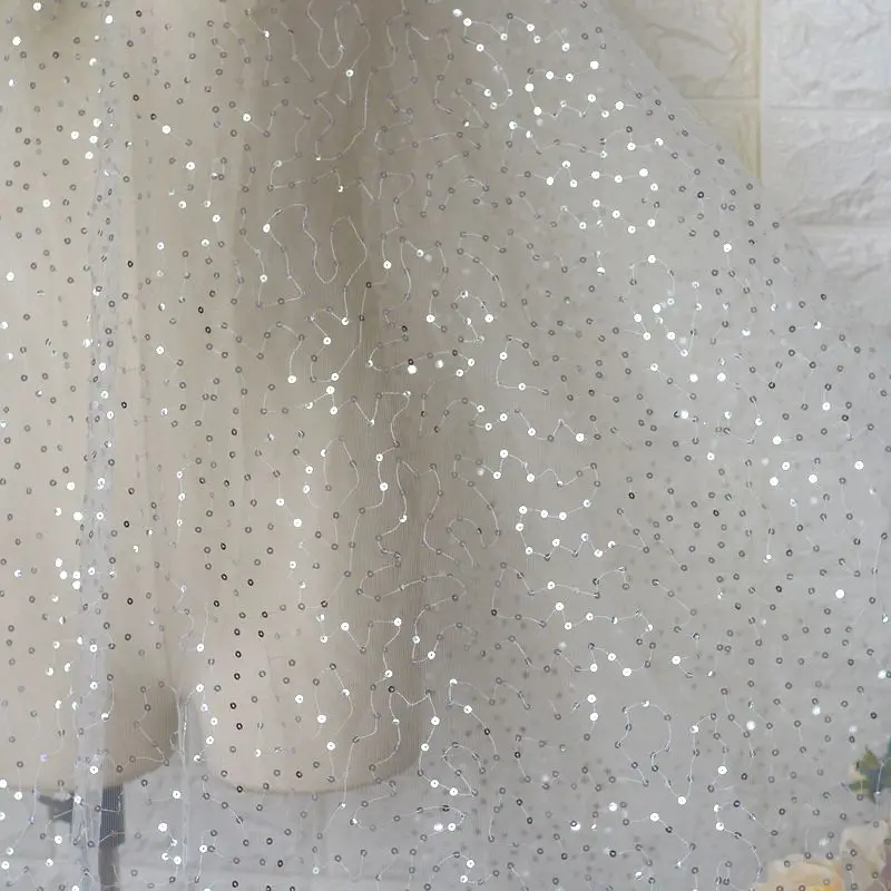 150 см широкая ажурная ткань черного цвета с пайетками Сетчатое свадебное платье