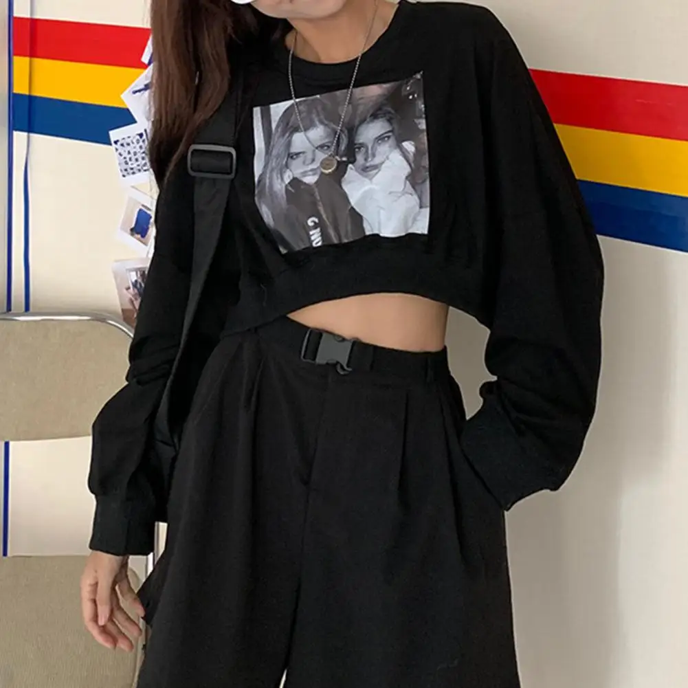 

Fashion Harajuku Autumn Blouse Women Figure Print Loose Korean Hooded Sweatshirt Streetwear Long Sleeve Pullovers