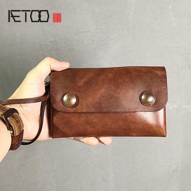 Длинный кожаный кошелек AETOO ручной работы вместительный из мягкой воловьей кожи