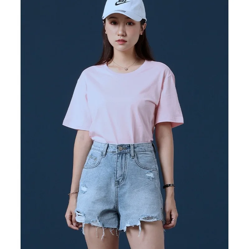 

Summer Slim Women's T-shirt 2020 New Solid Candy Simple Casual Loose Pure Cotton Round Neck All Over Pure Cotton T-shirt Women