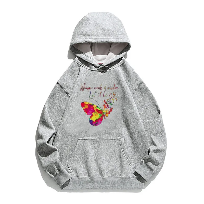 

Women Hoodie Let It Be Butterfly Printed Hoodies Women Fleece Long Sleeve Loose Sweatshirt with Hat Girls Pullovers Winter