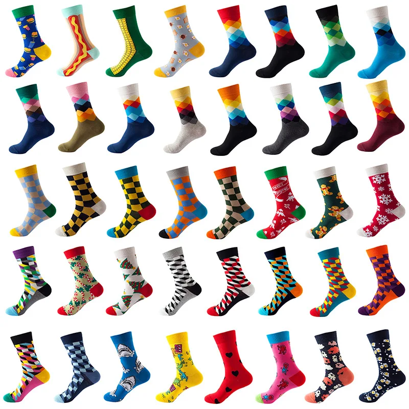 

57 Style Funny Men Socks Fashion Hip Hop Harajuku Kawaii Cartoon Cotton Socks Fruit Dot Striped Food Happy Casual Socks Women