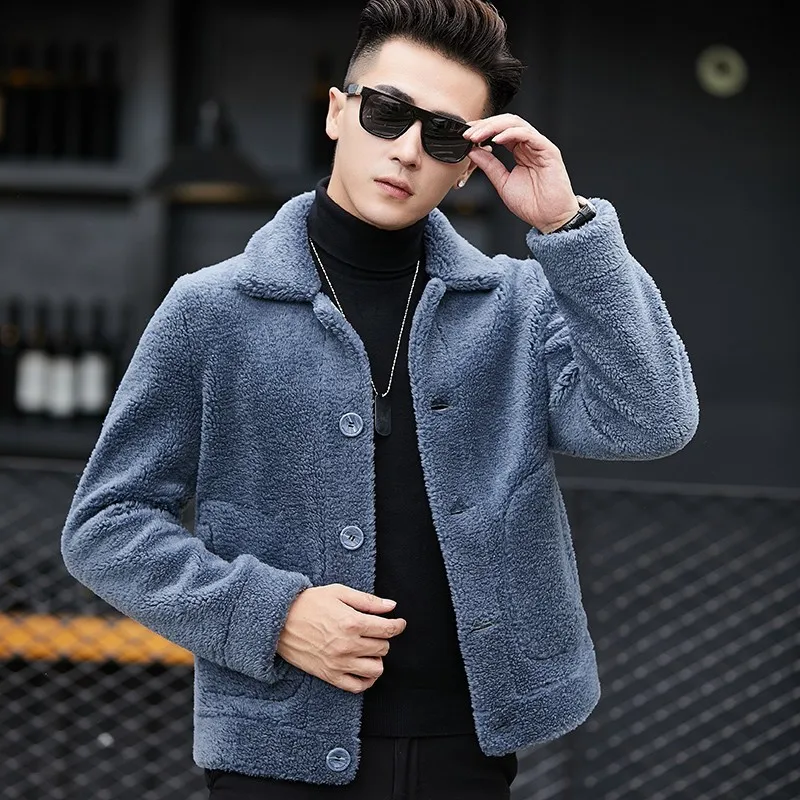 Winter Mens 100% Wool Shearling Jacket Warm Suede Leather 5XL Overcoat Single Breasted Short Real Lamb Fur Coat | Мужская одежда