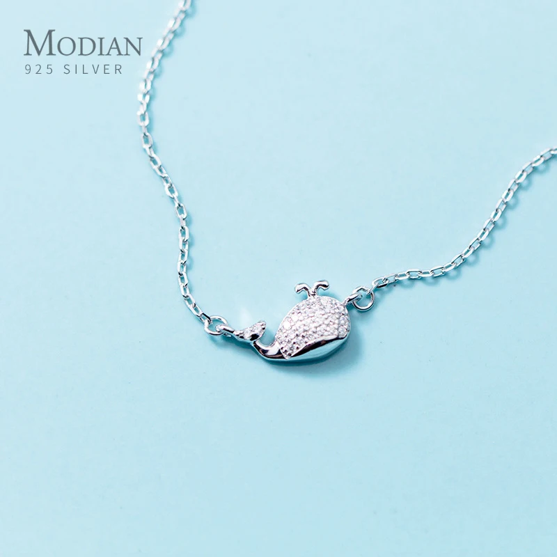 Цепочка Modian из серебра 925 пробы женская ожерелье с подвеской в виде Кита