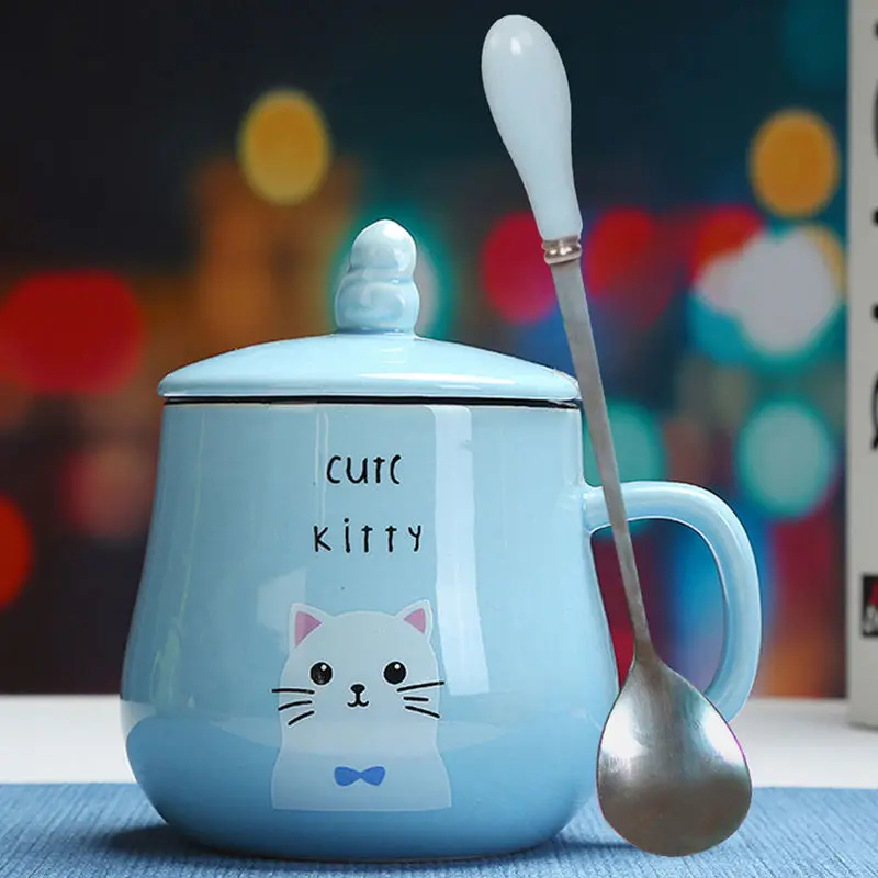 

Simple Cup Ceramic Cup Female Cute Animal Mug Couple Student Cup with Lid Spoon Coffee Cup Breakfast Cup Coffee Cup Travel Mug
