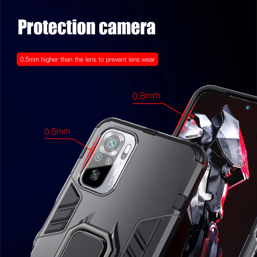 KEYSION Shockproof Case For Redmi Note 10 Pro 5G 10S 9 S 9T 9A Ring Stand Phone Cover for Xiaomi Mi 11 Lite 5G NE 11 X Ultra 11i