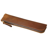genuine cowhide zipper pencil case retro leather pen bag storage pouch for pens stationery school office supplies 204 5cm