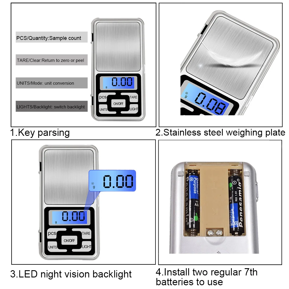 

Mini Digital Scale High Accuracy 100/200/300/500/1000g 0.01/0.1g Backlight Electric Pocket Gram for Lightweight Jewelry