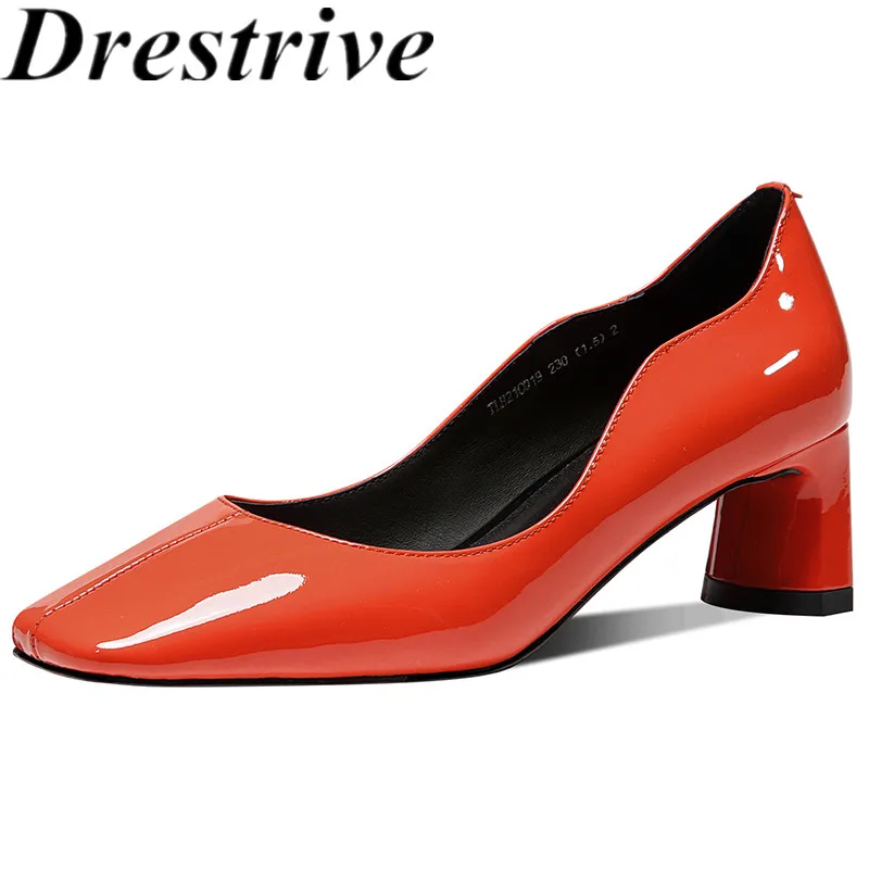 

Туфли-лодочки женские из лакированной кожи, на толстом высоком каблуке