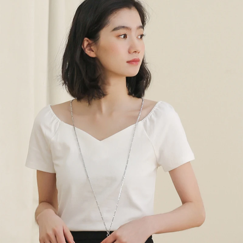 

Summer T Shirt For Women Fashion Korean New V Neck Thin Slim Short Sleeve Tops Female Casual Simple Short Soft Cotton Tees Femme