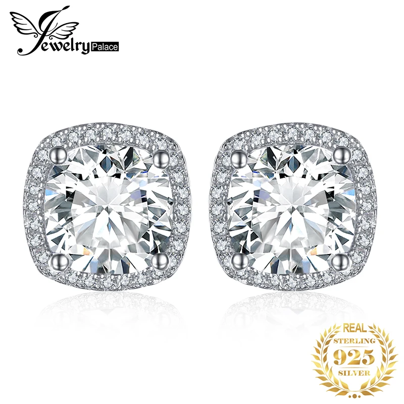 Jewelrypalace Подушки 5ct Halo Серьги гвоздики 925 стерлингов Серебряные ювелирные изделия
