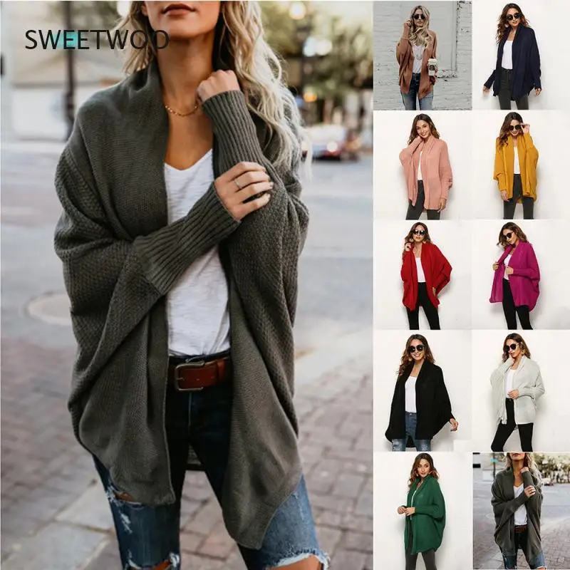 

Autumn Winter Cardigans for Women Batwing Sleeve Sweaters Long Female Coat Casual Knitted Sweaters Gilet Femme Manche Longue