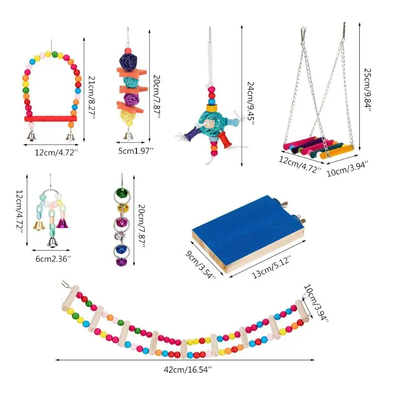 

Bird Parrot Swing Hanging Cage Toys Hammock Bell Ladder Perch Chewing Toys