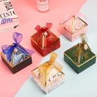Подарочная коробка в форме пагоды ромбовидной формы, для упаковки на день рождения, свадебный сувенир, красивая бумага, Подарочный пакет, Мраморная коробка для конфет с лентой