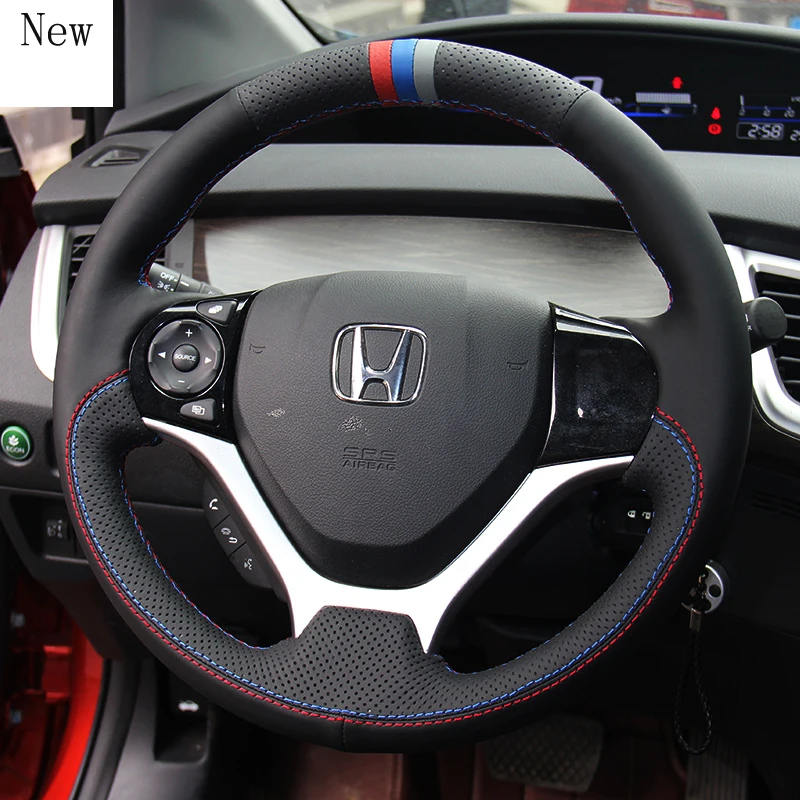 

For Honda Civic CRV Breeze Crider Vezel Accord Jade Xrv Fit 2021 Hand-Stitched Leather Car Steering Wheel Cover Car Accessories