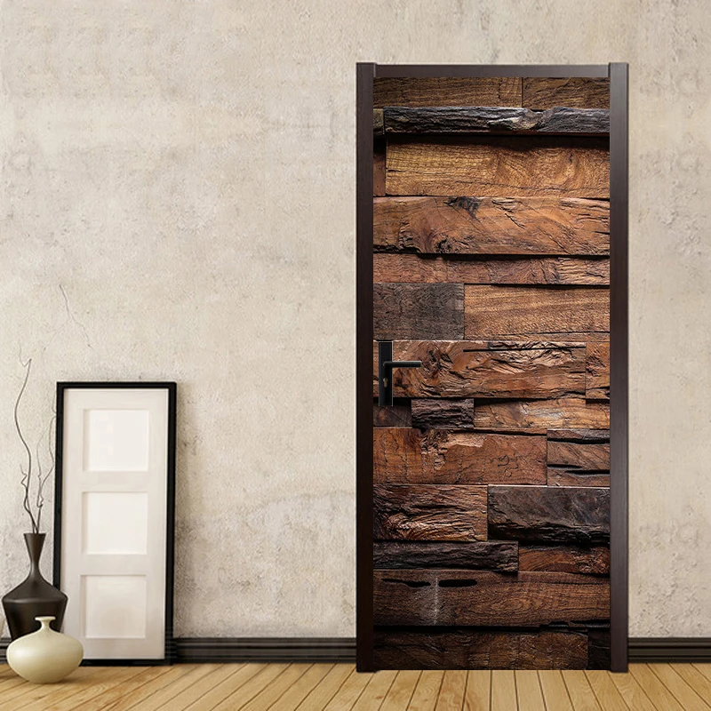 2 шт./компл. ПВХ Самоклеящиеся 3D съемные дверные наклейки ретро обои с деревянным
