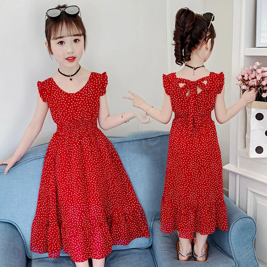 

Girl Dresses Dot Pattern Dresses For Girl Sleeveless Children Summer Dress Teenage Clothes For Girls 6 8 10 12 14