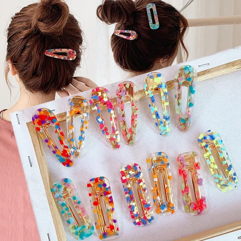 

New Sweet Cute Hairpins Elegant Acrylic Hair Clip Girls Acetic Acid Cute Hairpins Colorful Barrettes Pin Duckbill Bangs Clip