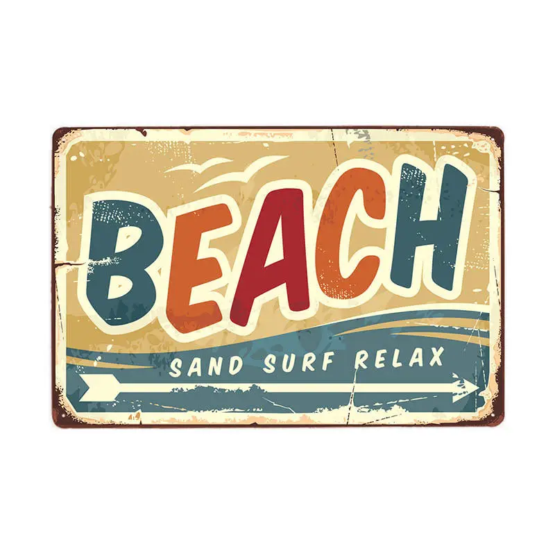 Плакат для пляжа Tiki Bar Signs Vintage This Way To The Beach Metal табличка бара декоративное