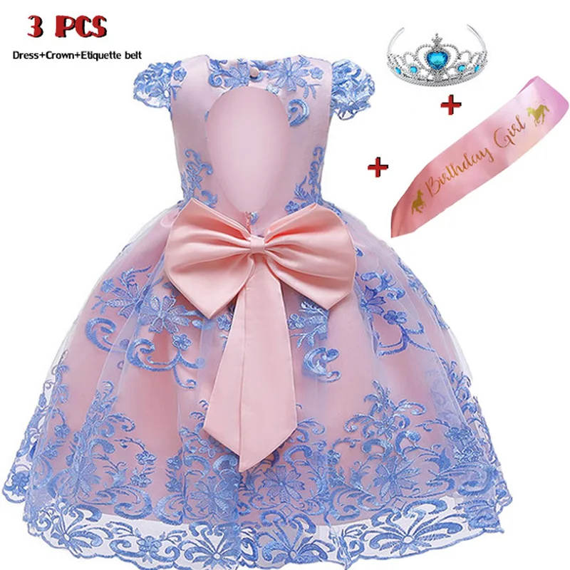Детское платье с вышивкой для девочек платья + пояс корона Рождественская одежда