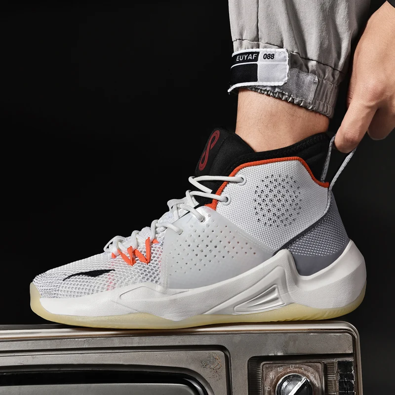 

Hot Boy Basketball Trainers Orange White Male High Ankles Sneakers Brand Designer Men Gym Basketball Boots Non-Slip Sport Shoes