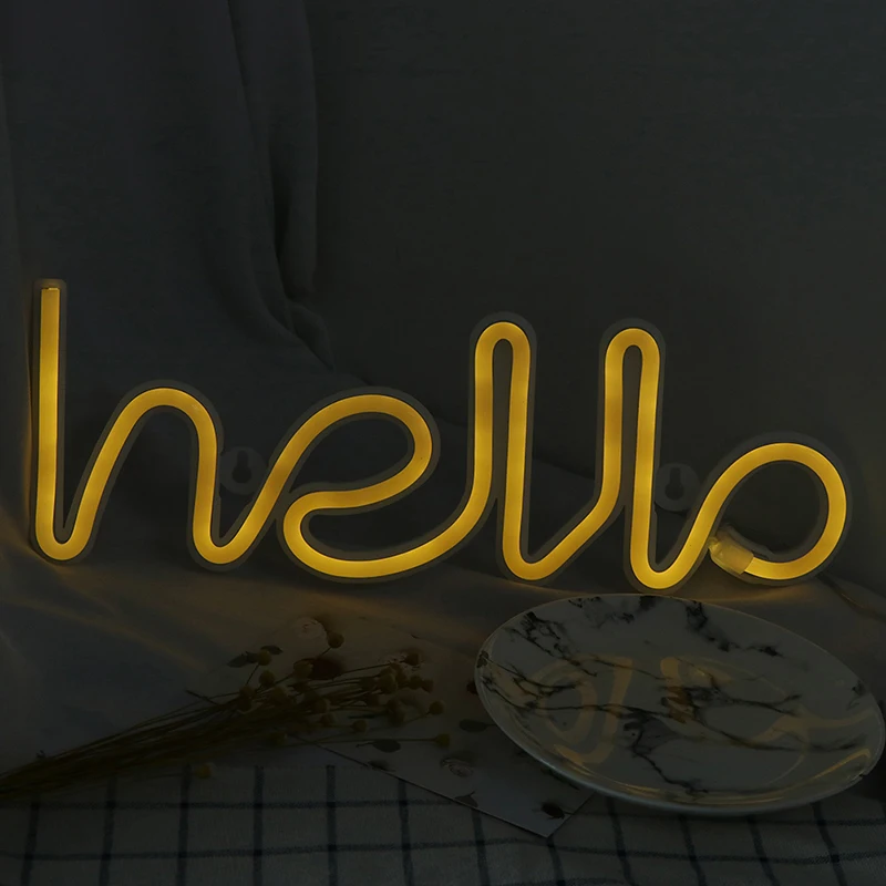 Ночник неоновый Алфавит Hello неоновые огни для дня рождения Свадебная вечеринка спальня настенный Декор ночник