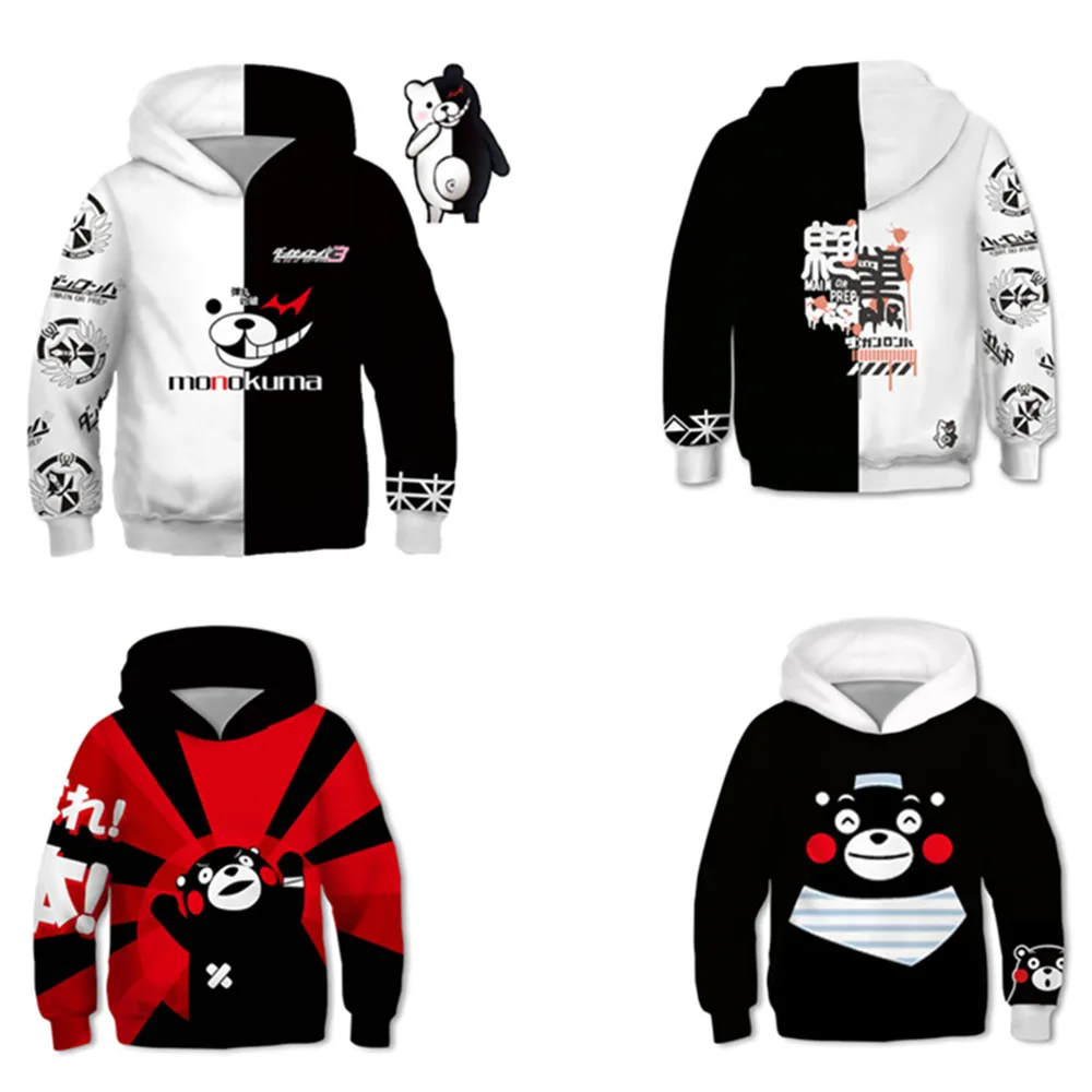 

Игра Danganronpa триггер счастливый хаос Монокума костюм Хэллоуин дети мальчик девочка Кумамон 3D печать толстовки с капюшоном Косплей