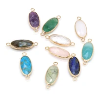 2pc natural stone pendants faceted lapis lazuli amethysts double hole charm connectors for jewelry making diy necklace bracelet