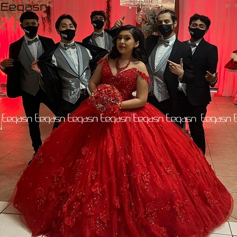 

Burgundy Princess Quinceanera Dress V-Neck Lace Flowers Beads Backless Sweet 16 Ball Gown Prom Vestidos De 15 Años
