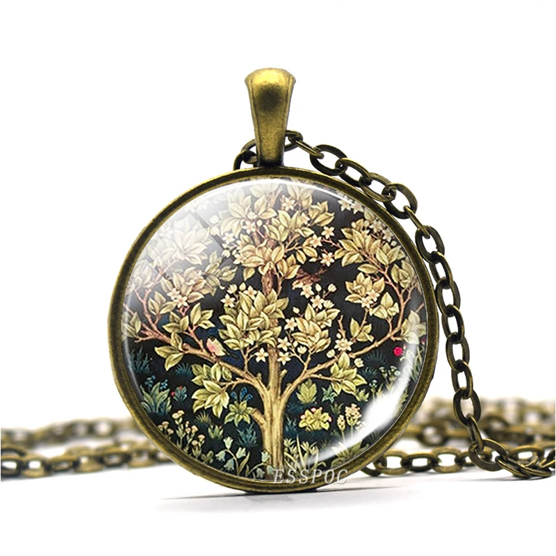 Винтажное ожерелье с изображением дерева жизни Вильям Морриса стеклянная