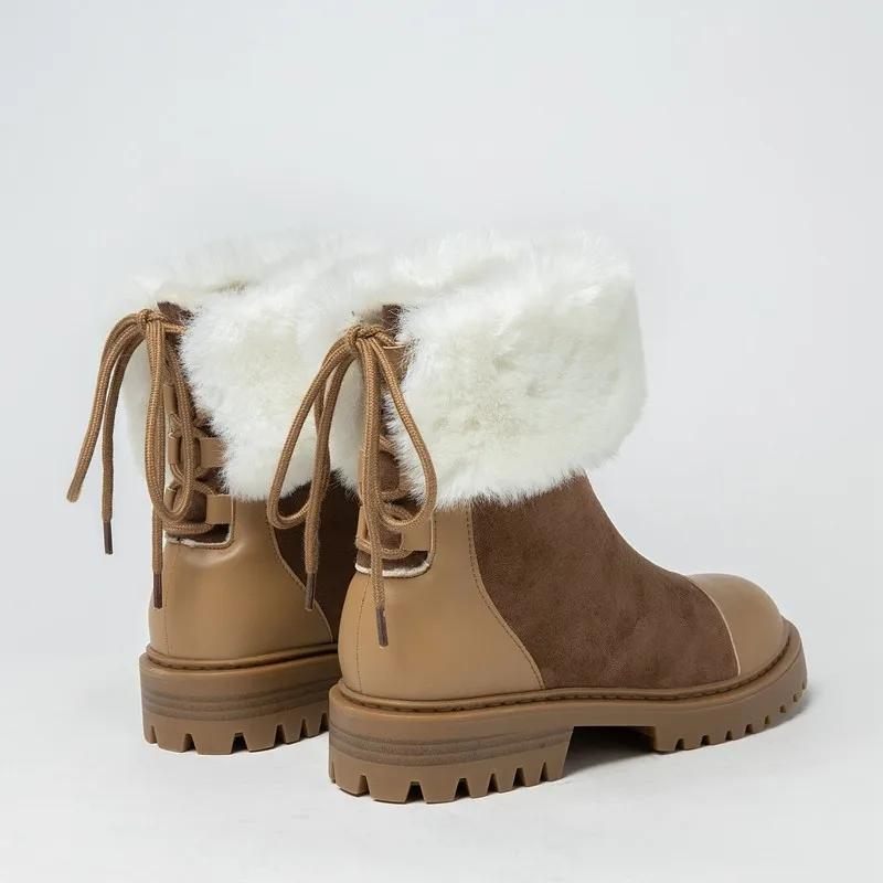 

Winter Boots Women Size 42 Warm Ankle Botas Mujer Shoes New Arrival 2020 Round Toe Platform Mid Chunky Heels Fur Lace Up Booties