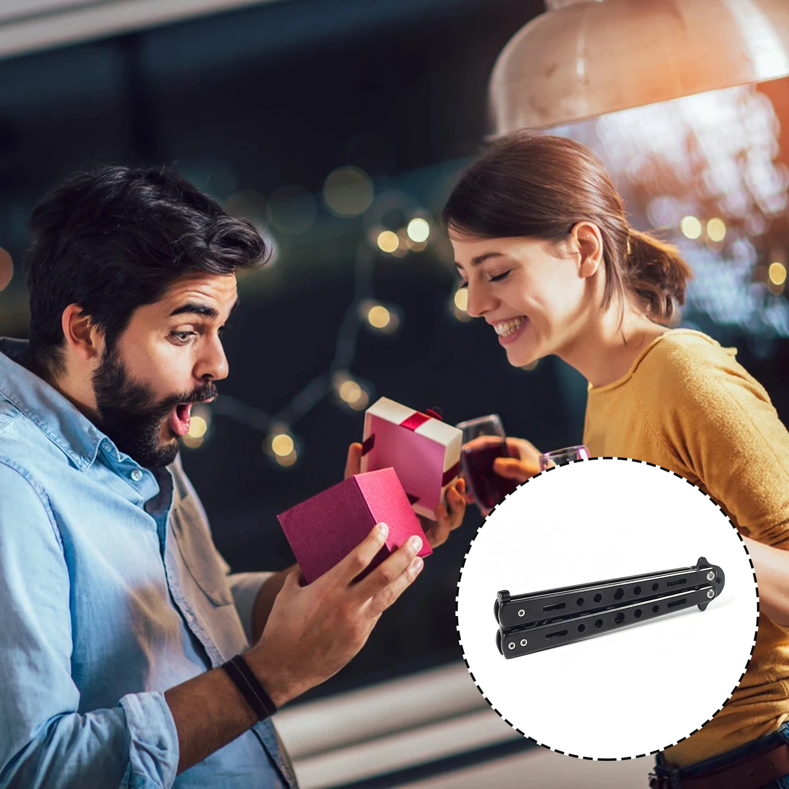 Тренировочный нож-бабочка полностью стальной без лопастей с 7 отверстиями