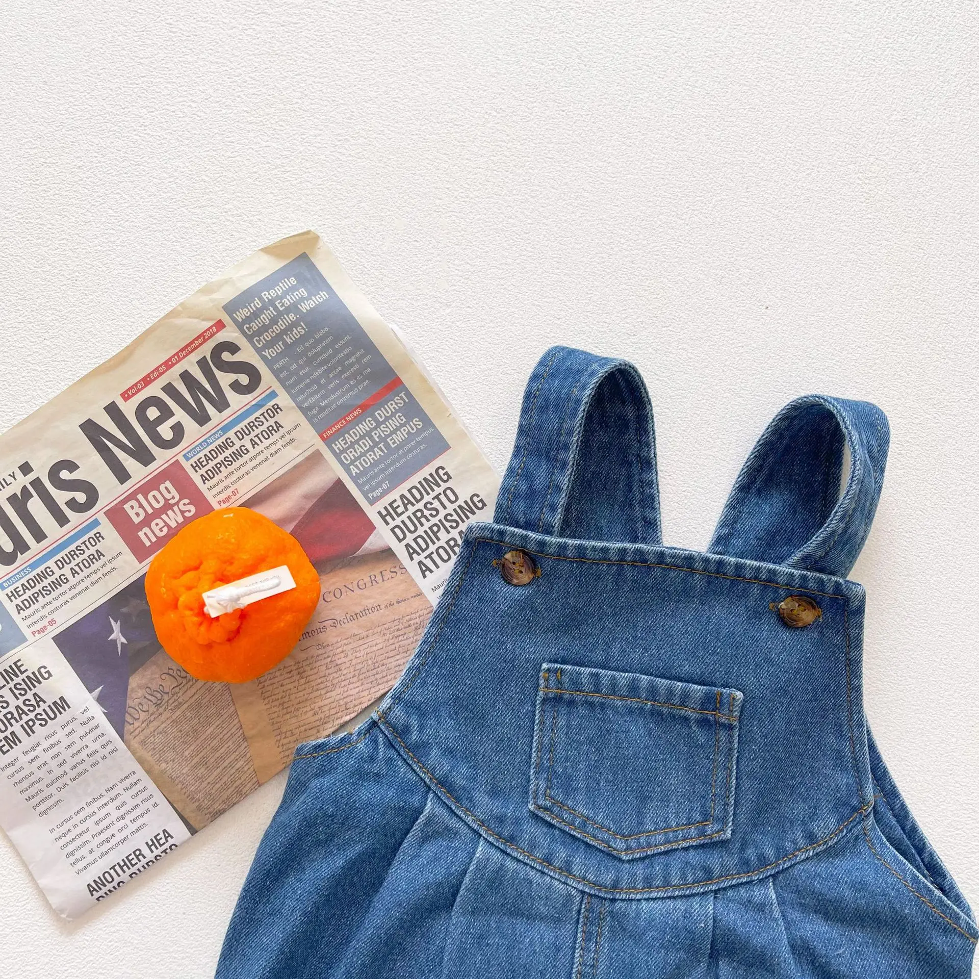 

Toddler Boy Girl Strap Pocket Decoration Denim Romper Spring New Style Kid Fashion Solid Children's Outing Clothes