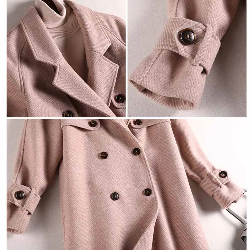 

Oversize Women Clothes Winter Woolen Coat Solid Color Double Breasted Long Outwear Plus Size 5XL Casual Top Wool Jackets KW274