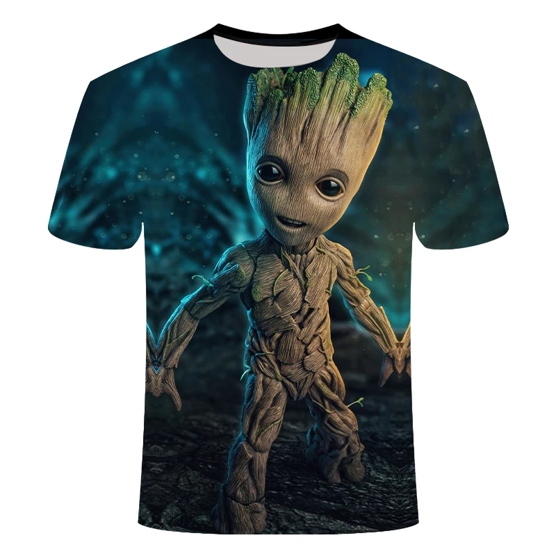 

Summer new Men's 3D Printing Superhero Groot Movie Guardian Galaxy T-shirt Male and Female Baby Anime Casual Tops