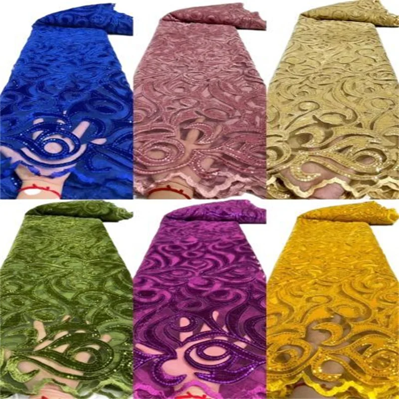 Африканская Тюлевая кружевная ткань с блестками бархат 2022 новейшая зеленая