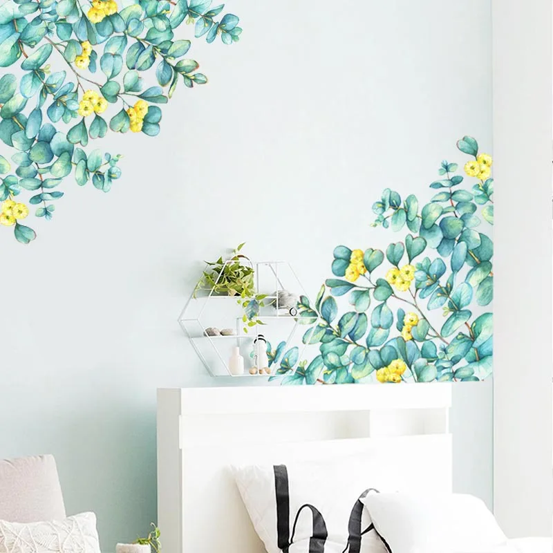 Новые зеленые листья цветы наклейки на стену Желтые Солнечные домашний ТВ фон