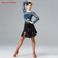 latin dance new female adult practice clothes elegant tulle top sexy short skirt profession performance competition clothing