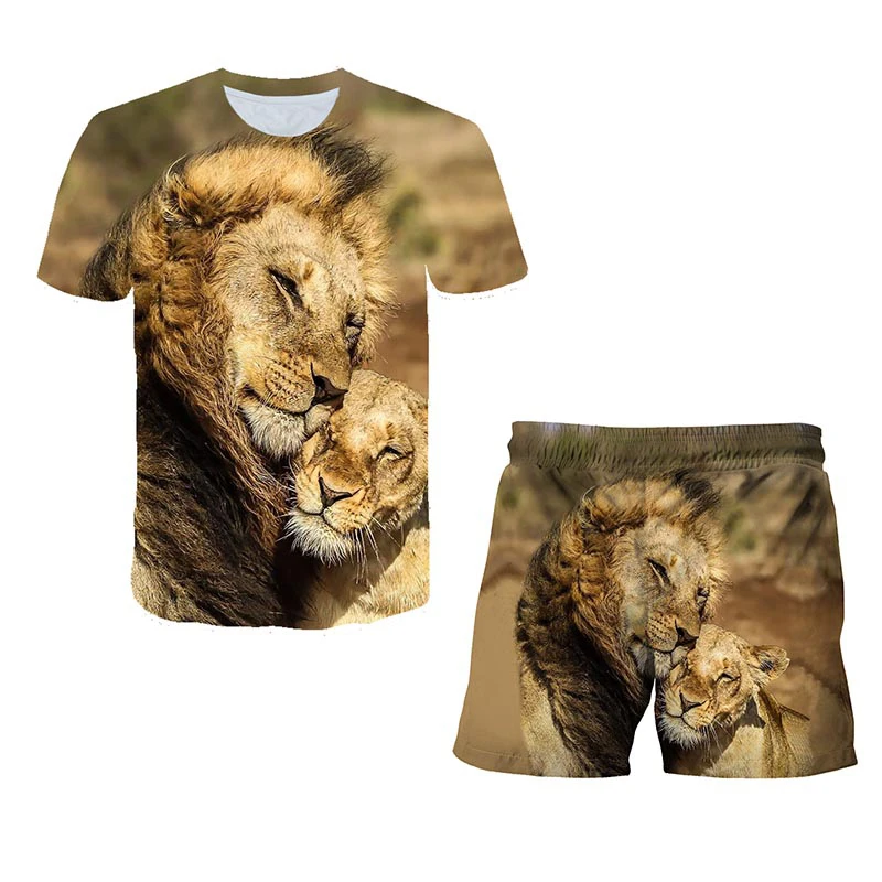 

Clothes For Teenagers Summer Kids Clothes Toddler Boys T-Shirts Suit 3D Print Short Sleeve Lion Tops+Pants Hip-Hop Style Sets